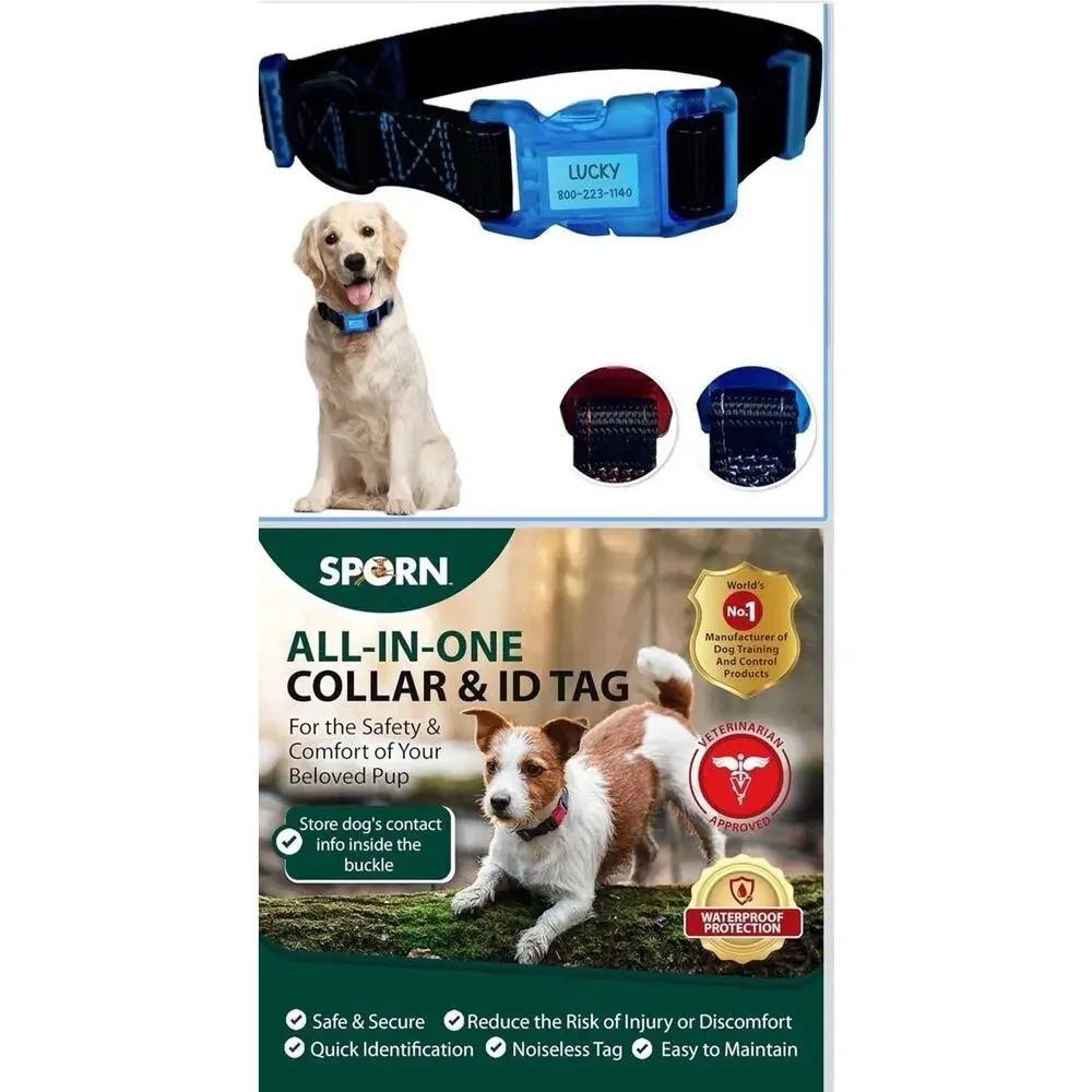 Sporn Dog ID Collar Large All In One Black Red Waterproof Adjustable Neck 15-26”